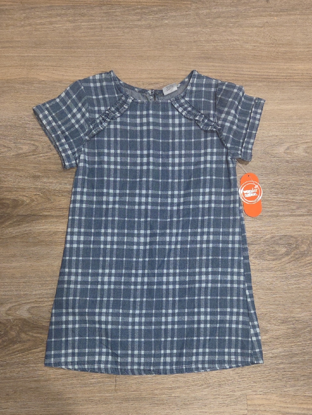 wonder nation Blue Plaid  Short-Sleeve Denim Dress Size 4-5 Nwt